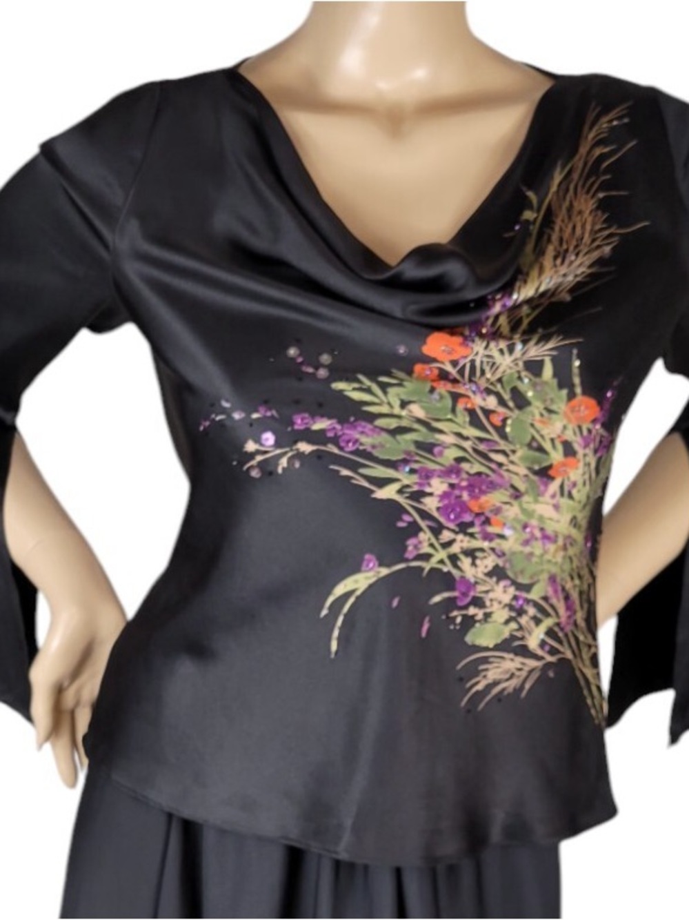 Vintage Adrianna Papell Boutique Evening 100% Silk Floral Beaded Top